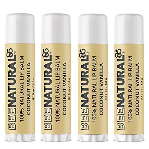 Bee Natural - 100% Natural Lip Balm - Lip Moisturizer for Very Dry Lips - Natural Flavor and Fragrance - Beeswax, Hydrating Butters and Essential Oils for Chapped Lips - 4 Pack Coconut Vanilla