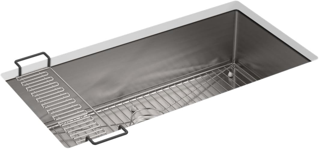 KOHLER Strive® 35" Undermount Kitchen Sink with Extra-Large Single Bowl and Basin Rack, Stainless Steel Kitchen Sinks, K-5283-NA