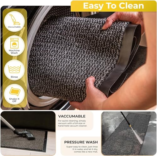 Image of BLADO Washable Door Mats Indoor & Outdoor - Non-Slippery Heavy Duty Doormats Indoor - Stylish & Large Rubber Door Mat - Perfect Dust Grabbing Outdoor & Indoor Door Mat (Grey, 45cm x 75cm)