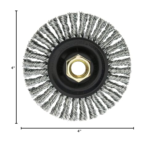 Image of Weiler 13138 ROUGHNECK MAX 4 inch Stringer Bead Wheel, 0.020 inch Stainless Steel Fill, 5 /8 inch-11 UNC Nut, Made in the USA