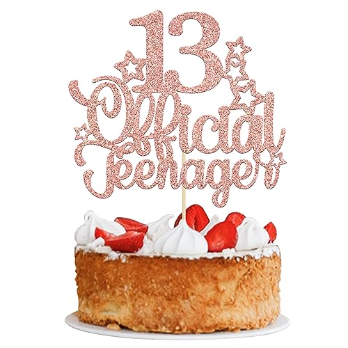 Ephlyn 1 Pack 13 Official Teenager Cake Topper Glitter Number 13 13th Birthday Cake Pick Decorations for Teen 13th Birthday Party Decorations Supplies Rose Gold