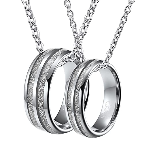 Collier tungstène personnalisé et pendentif bague fibre de carbone pour couple