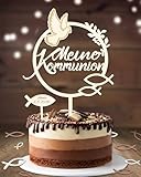 Cake Topper Kommunion, Tortendeko Kommunion Holz & 36 Stück Fische Tischdeko & Fisch Kreuz Kuchen Deko, Erstkommunion Deko Junge Mädchen Geschenke Gastgeschenke, Kommunionsgeschenk