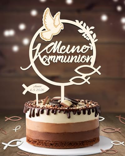 Cake Topper Kommunion Tortendeko Kommunion Holz & 36 Stück Fische Tischdeko & Fisch Kreuz Kuchen Deko Erstkommunion Deko Junge Mädchen Geschenke Gastgeschenke Kommunionsgeschenk