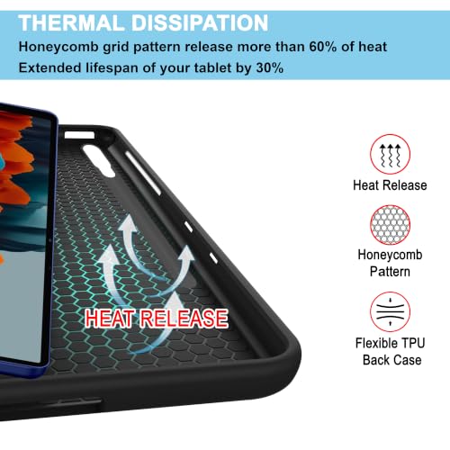 Image of CEDO Smart Case for Samsung Tab S7+ Plus / S8+ Plus (12.4 in) Tri-Fold Flip Folio Cover | Pencil Holder | Auto Wake-Up /Sleep Mode | Multi View Angles Stand TPU Backcover (Black)