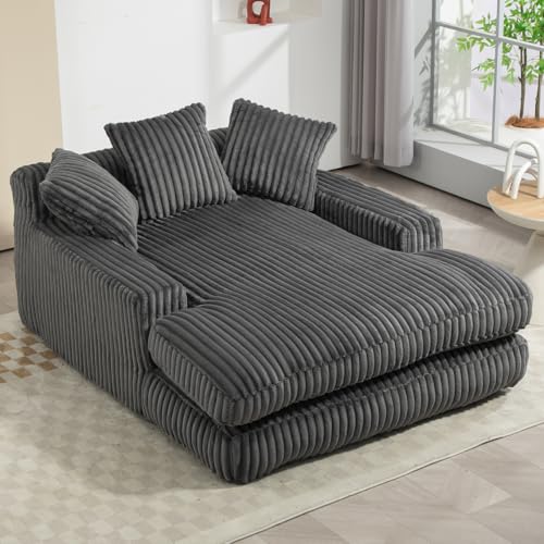 Lin-Utrend Oversized Chaise Lounge Chair, Corduroy Loveseat Floor Sofa,Comfy Short Plush Cloud Couch...
