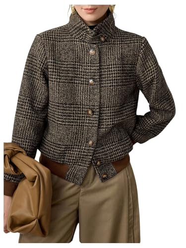 SOLY HUX Womens Elegant Jackets Plaid Button Down Blazer Casual Outerwear Business Work Suit Brown Plaid Small