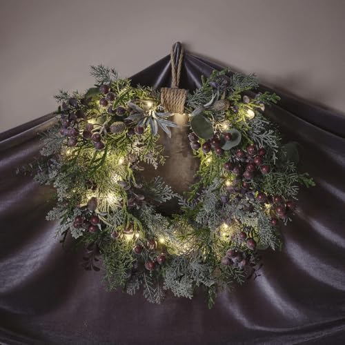Couronne de cœur avec baies violettes et éclairage LED autonome