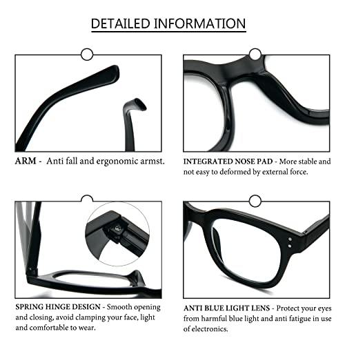 Reavee 3 Pack Retro Oversized Reading Glasses For Women Blue Light Blocking Cute Stylish Large Frame Square Computer Readers Eye Protection With Spring Hinge,Black Tortoise Grey Tortoise,2.5 #TOP4