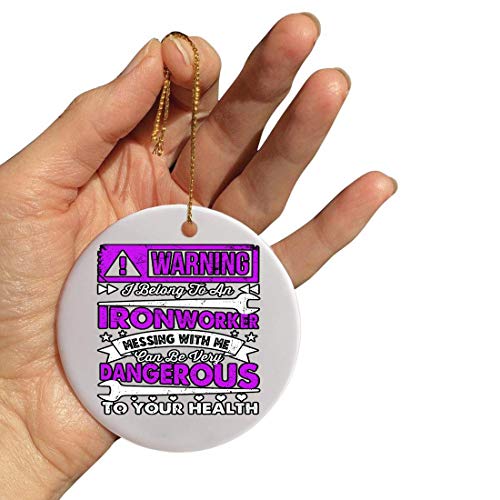 Saniel Gift Warning I Belong to an Ironworker (2 pcs) Christmas Ornament - Holiday Ceramic Keepsake 3