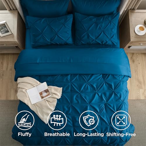 Image of Bedsure Twin Comforter Set Teal - Bed in a Bag Twin Size Bedding 5 Pieces, GentleSoft Pintuck Bed Set Gift for Family, All Season Down Alternative Comforter with Sheets, Pillowcase & Sham