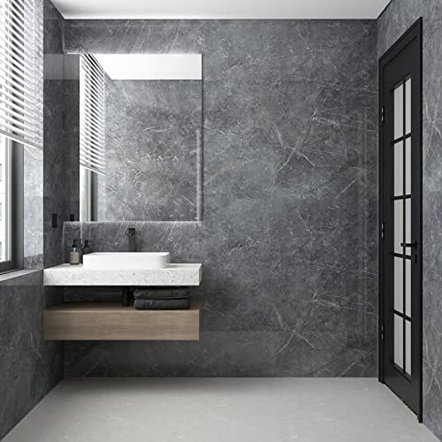 TOTIO Extra Wide Grey Marble Peel and Stick Wallpaper Smooth Thicken Dark Granite Look Furniture Sticker 31.5x157inch Waterproof Contact Paper PVC Wall Sticker Bathroom Kitchen Worktop Vinyl Covering - Image 3