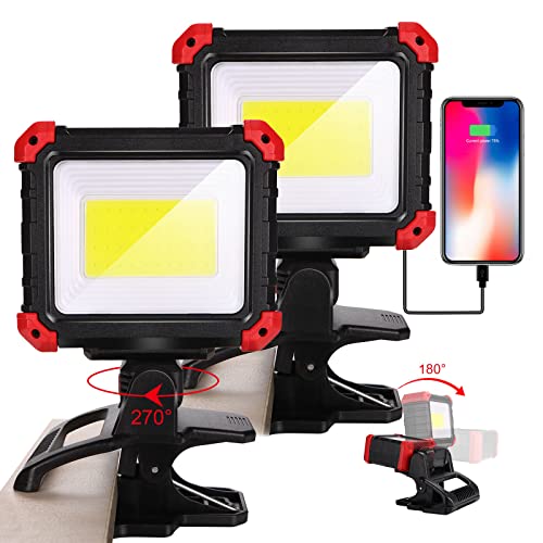 Easymaxx LED Rechargeable Work Light with Clamp, 2Pack 2100LM COB...