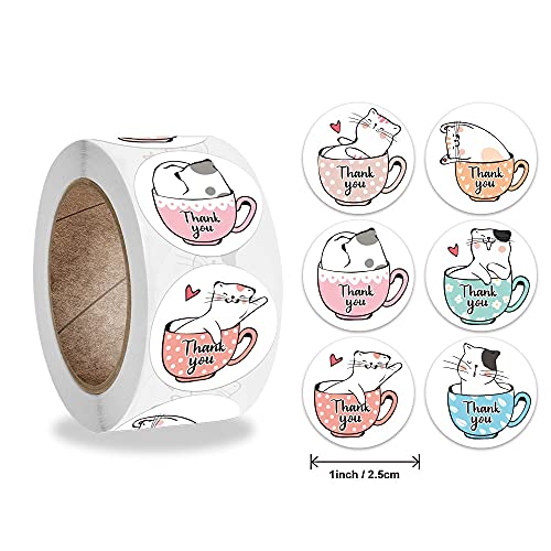 Kawaii Cat Thank You Stickers Round Cartoon Animal Adhesive Seal Labels For Greeting Cards Handmade Gift Decoration Labels Kids Reward Sealing Sticker Stationery，500Pcs/Roll #TOP1