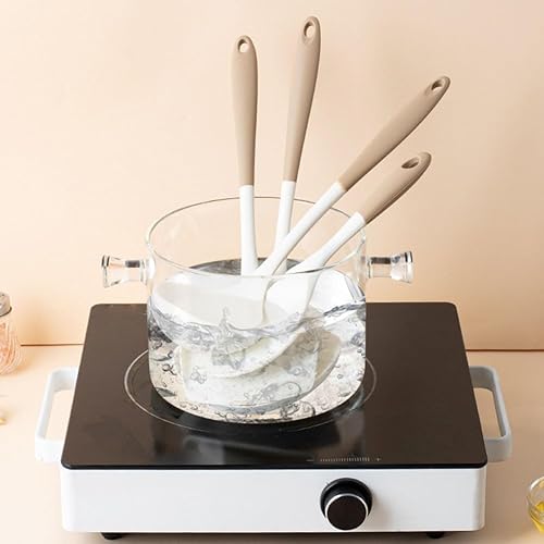 Miniatura 3 de Silicone Kitchen Utensil Set (SpatulaSpoon), Heat Resistant, Non-Stick Safe, WhiteBrown