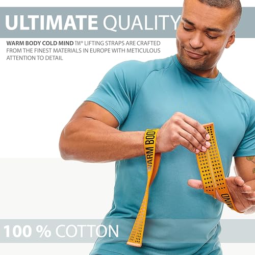 Image of WARM BODY COLD MIND V1 Lifting Wrist Straps for Olympic Weightlifting - Rated at 660 lb - Hand Wraps for Powerlifting, Weight Lifting, Bodybuilding Functional /Cross Training, Deadlift Gym Bar, Cotton