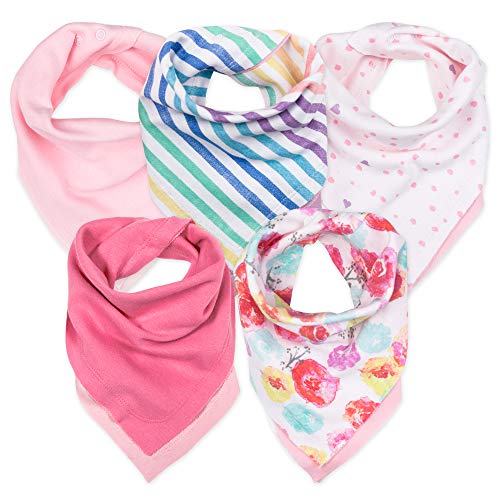 Image of HonestBaby unisex baby Organic Cotton Drool Bib Multi-Packs Bandana, 5-pack Rose Blossom, One Size US