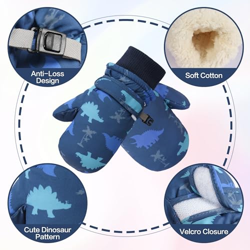 Toddler Mittens Waterproof Toddler Snow Gloves for Boys Girls Winter Baby Gloves Kids Mittens with Cuffs Blue 1-2 Years2