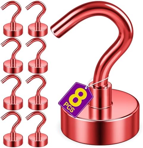 Niuknow Magnetic Hooks, 25 lbs Magnetic Hooks, Magnet Hook for Cruise Cabins, Magnet Metal Hooks for Refrigerator, Mugs, Classroom, Kitchen, Home (Red, 8 Pack) Niuknow Magnetic Hooks, 25 lbs Magnetic Hooks, Magnet Hook for Cruise Cabins, Magnet Metal Hooks for Refrigerator, Mugs, Classroom, Kitchen, Home (Red, 8 Pack)