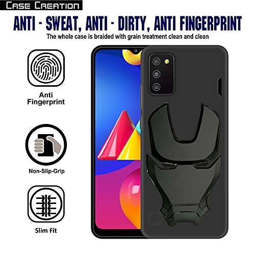 Image of COVERLY Official 3D Touch Feel Trending Real Hero Avenger Logo Mask soft Rugged Grip Iron Man Super Power Cartoon Movie Engraved Silicone Matte Strong back cover for Samsung Galaxy M02s (2020) - Black