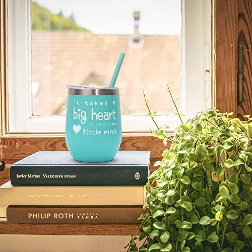Aozita Teacher Appreciation Gifts - Teacher Gifts For Women Wine Glass Tumbler - It Takes A Big Heart To Help Shape Little Minds - Best Teacher Gifts From Student - Mint, 12 Oz #TOP3