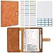 MOSNOW A5 Ordner Ringbuch, PU Leder Notizbuch Loseblatt Mappe Notebook 6 Löcher Binder Organizer Notizbuch Nachfüllbar mit 12 Plastik Klarsichtfolien, 12 Budget Planner und 16 Aufkleber, Braun
