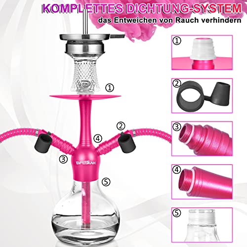 Mini Shisha Set, 42cm Hookah to go 2 Schläuche 2 Anschlüsse, Aluminium Wasserpfeife Set Klein, Reise Shisha Komplett mit… – Bild 6