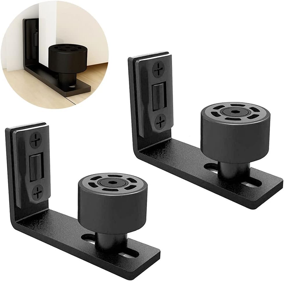 Wolfbird Floor Guide 2 Doors Adjustable Sliding Barn Door Bottom Roller Guide Wall Mount Hardware Black, A-Style (2PCS)