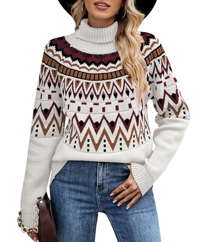 Wantonfy Damen Pullover Rollkragenpullover Langarm Strickpullover Weihnachtspullover Rundhalsausschnitt Casual Lose Pulli Pullover Damen Winter Oberteile