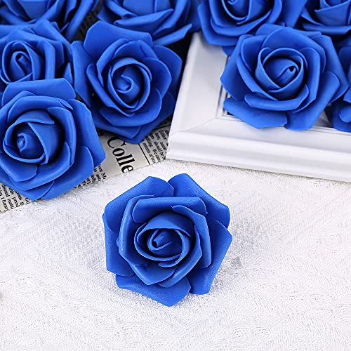 Ipopu Artificial Flowers Roses Heads, 100 Pcs Faux Flowers Real Looking Blue Foam Fake Roses Perfect For Diy Wedding Bouquets Arrangements Valentine's Day Home Decorations (Royal Blue) #TOP3