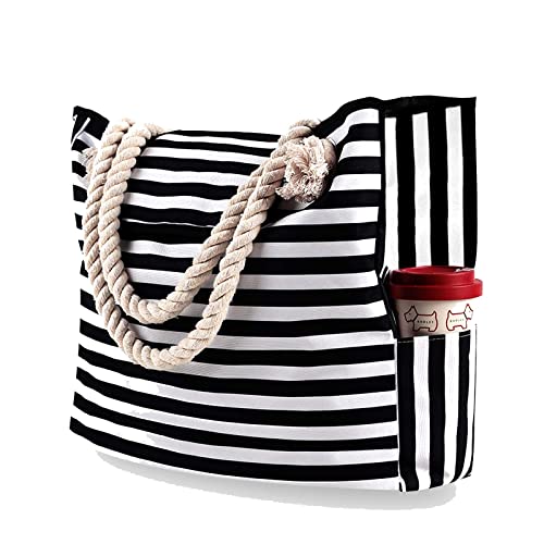 RENBING Bolsa De Playa，Totalizador con Asas De Verano, Grande Duradera，Bolsa De Hombro，para Viaje Compras (Color : Black)