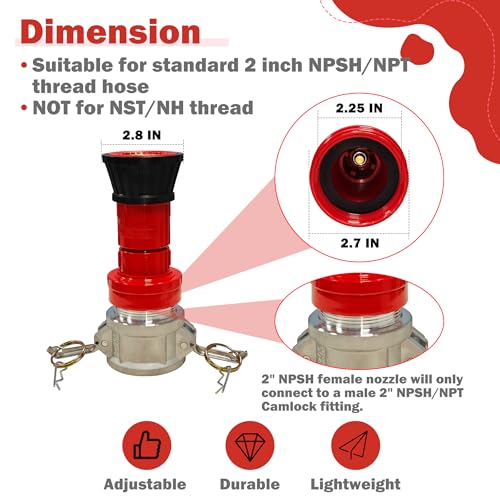 Image of ZYfire Fire Hose Nozzle - 2 inch NPSH Heavy Duty Fire Suppression Nozzle with Aluminum Camlock Fitting 2 inch Fire Hose Constant Flow Fog Nozzle (Not for NST /NH Thread)