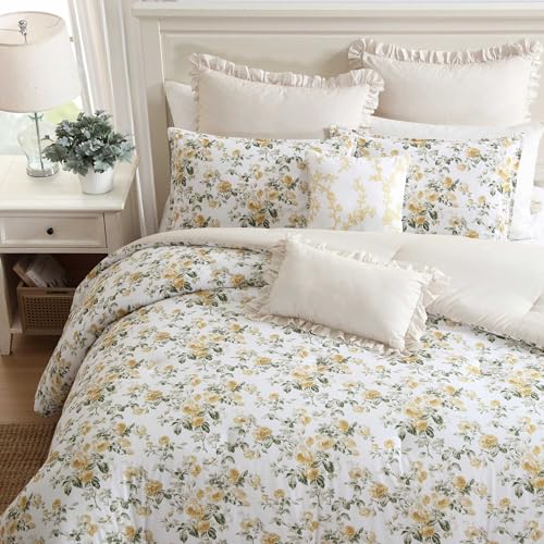 Image of Laura Ashley - Full /Queen Comforter Set, Premium Cotton Bedding with Matching Shams & Bonus Decorative Pillow, Floral Home Decor, Oeko-Tex Certified (Roses Gold, Full /Queen)