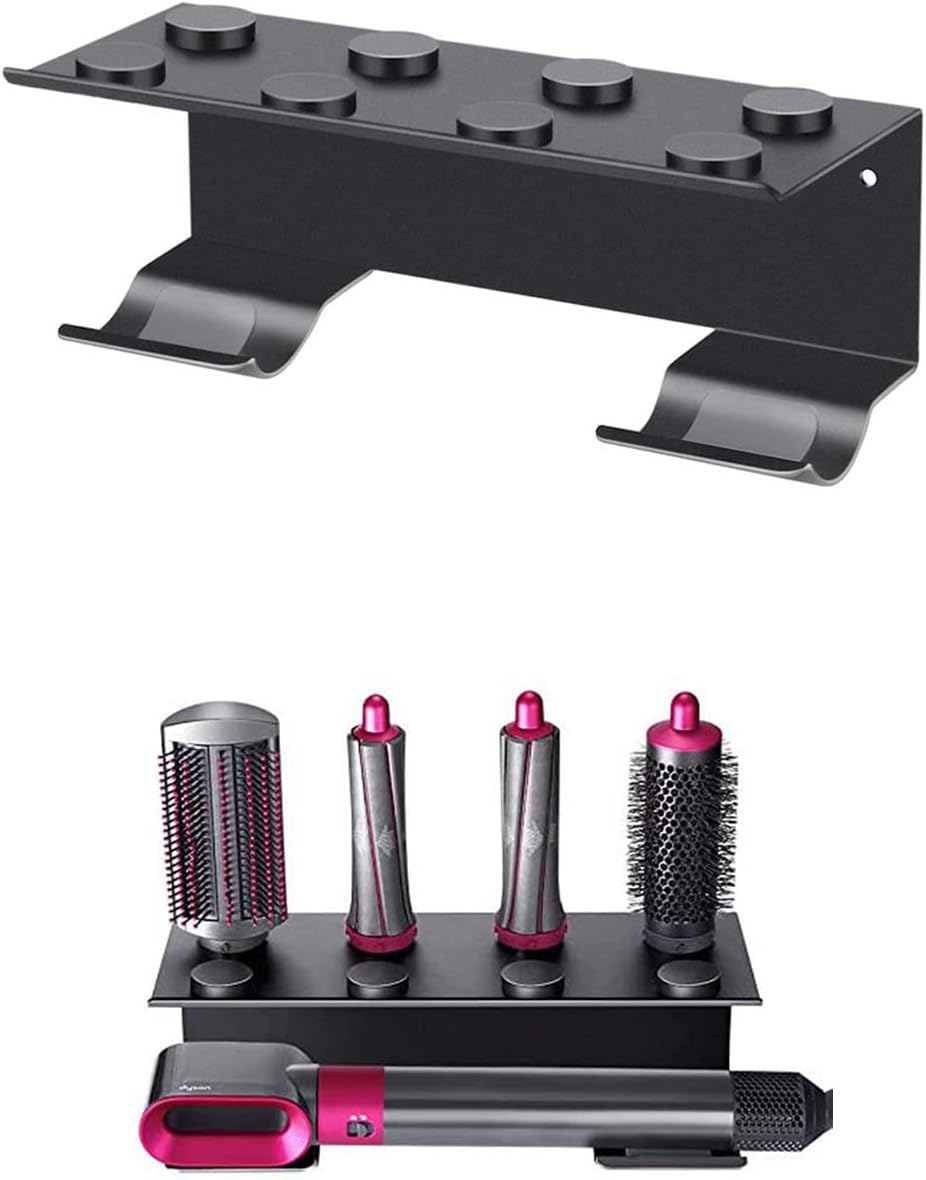 BUBM Hair Curling Wand Holder, Wall Mount Stand Bracket Storage Rack for Dyson Airwrap Styler Hair Curler and 7 Curls Barrels (Black)