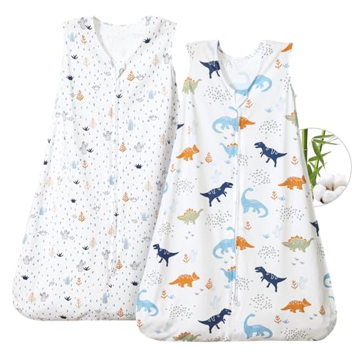 Image of PHF 70% Rayon Derived from Bamboo and 30% Cotton Baby Sleep Sacks 6-12 Months, Baby Sleeping Bag 2-Way Zipper, 2 Pack 0.5 TOG Soft and Breathable Wearable Blanket for Baby Boys Medium Size, Dinosaur