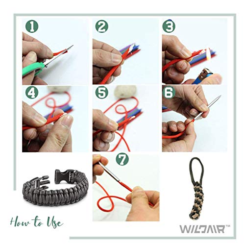 Wildair Paracord Survival Paracord Parachute Fire Cord Survival Ropes+Marlin Spike With 6 Lacing Needles/Fids For Paracord Or Leather Work Paracord Fid Set #TOP7