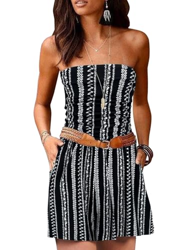 Image of AUXDIO Women Summer Casual Strapless Romper Sleeveless Off Shoulder Short Jumpsuits 2026 Beach Vacation Clothes