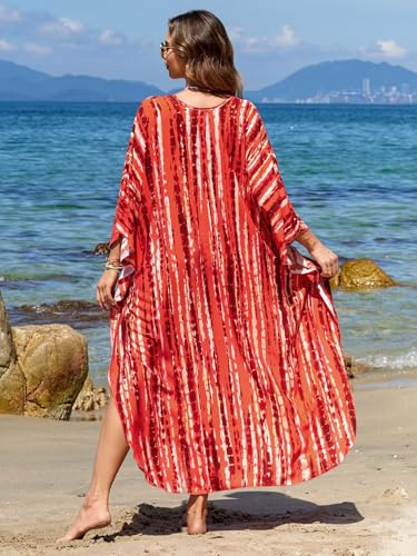 Image of IMAGEKOPE Women's Plus Size Animal Print V-Neck Batwing Kaftan Beach Dress Bathing Suit Cover-Up Loungewear