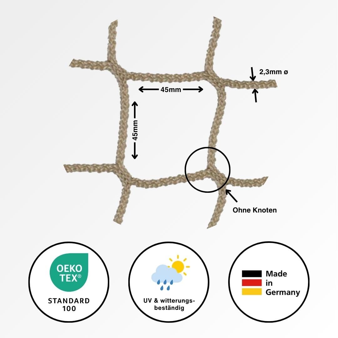 HAMBURGER TAUWERK-FABRIK EST. 1901 Netz, Universal Schutznetz Naturfarben - Breite: 1,0m Meterware (Preis pro Meter) - Made in Germany, Sicherheitsnetz, Balkonnetz, Rausfallschutz, Relingsnetz