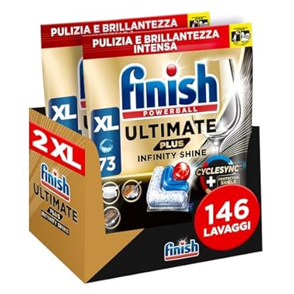 Foto di Finish Ultimate PLUS Infinity Shine Pastiglie Lavastoviglie, 146 Capsule Lavastoviglie, Pastiglie per Lavastoviglie contro lo Sporco e i Residui Incrostati
