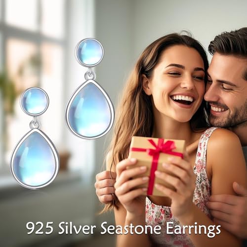 Larimar/Rose Quartz/Labradorite/Moonstone/Opal Earrings for Women Sterling Silver Teardrop Stud Earrings Jewelry Gift for Women4