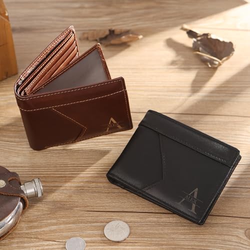 Custom Wallets for Men - Personalized RFID Genuine Leather Wallet for Men Engraved Name & initial Wallet, Dad Gifts for Fathers Day (Brown)3