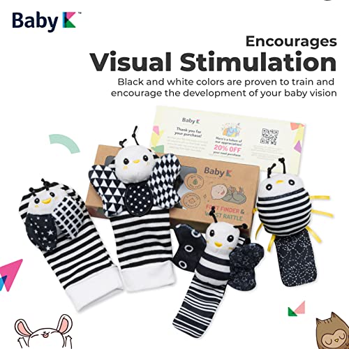 Baby K Foot Finder Socks & Wrist Rattles (Set E) - Newborn Toys For Baby Boy Or Girl - Brain Development Infant Toys - Hand And Foot Rattles Suitable For 0-6, 6-12 Months Babies - Mother's Day Gift #TOP5