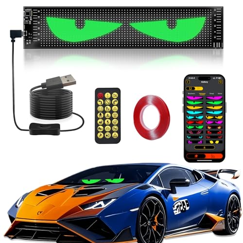 Devil Led Eyes Light for Car Windshield, 15"x4" Programmable ojos led para carro Sign, Full Color Electra Eyes for Truck, DIY Led Matrix Panel, Smart App & Remote Control