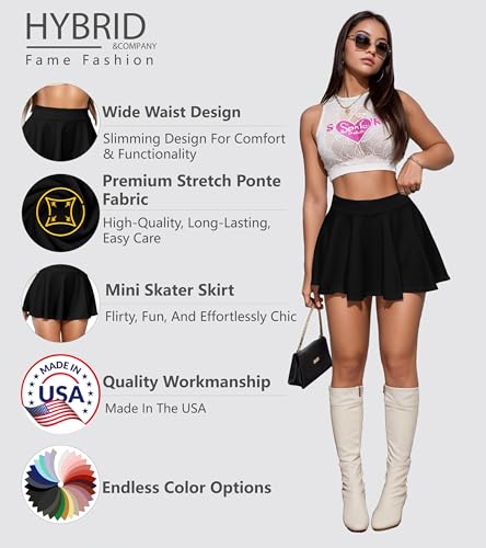 Hybrid & Company Womens Stretch Super Short Flared Casual Nylon Ponte Mini Skate Skirt2