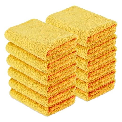 Amazon Basics Microfiber Car Drying Towels, Highly Absorbent, Lint Free, Scratch Free, Ultra-Soft, Car Detailing, Buffing and Polishing, 16" x 16", Yellow, 12-Pack