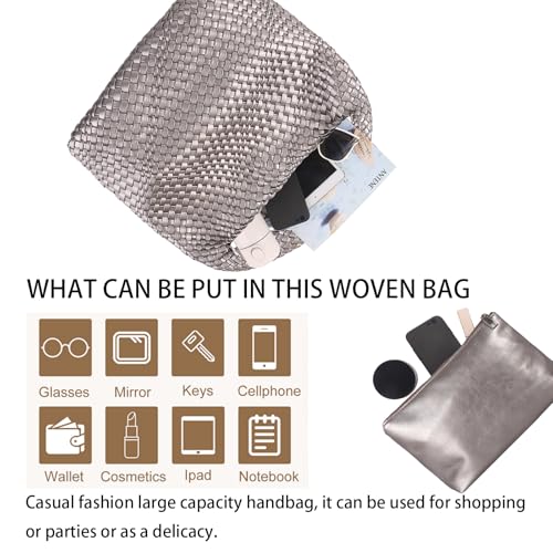 Image of Woven Tote Bag For Women, Large Vegan Leather Travel Handbag, Casual Work Shoulder Bag, Underarm Commuter Hobo Bag With Purse