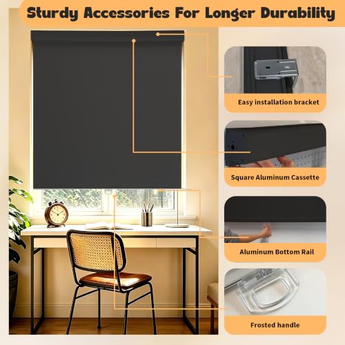 Image of Niche Blinds Cordless Blackout Roller Shades with Valance,Black,33 inch Wx72 H