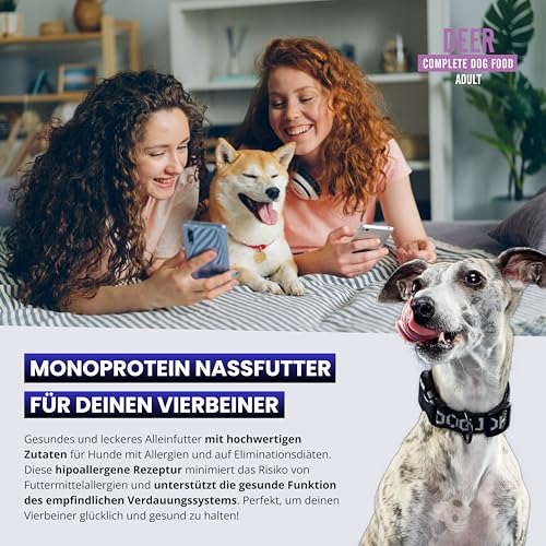 JOHN DOG Hundenassfutter Hirsch - Premium Getreidefreies Hundefutter mit 99% Fleisch - Monoprotein Nassfutter für ausgewachsene Hunde - Pure Black Special Edition 6 x 400g