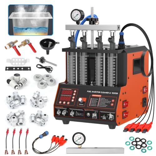 Fuel Injector Cleaner Tester Kit 2000ML 28KHz Ultrasonic & Heated Injector Cleaner Machine 9 Test Mode Injector Tester 4-Cylinder Fuel System Injection Cleaning Tool for 5V/12V Motorcycle Car Injector